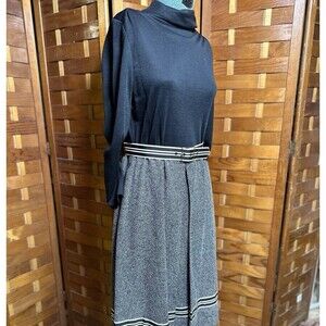 Route One Women’s Petite Vintage Dress Size S Black Tweed 70s Mod